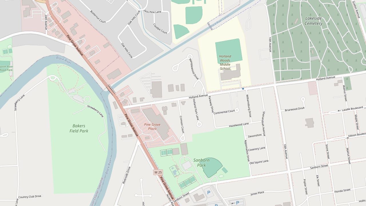 Street map of the area around our office at 1936 Holland Avenue, Port Huron, marked at the center