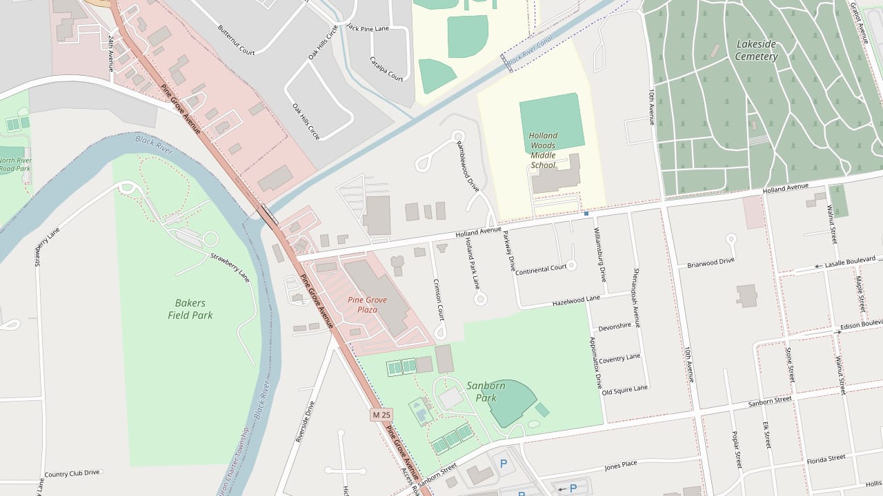 Street map of the area around our office at 1936 Holland Avenue, Port Huron, marked at the center